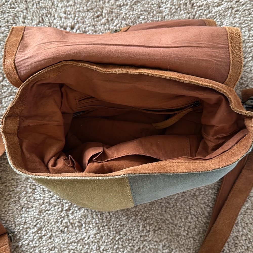 Free People Suede Patchwork Crossbody Backpack in Rust, Mustard & Sage - Picture 6 of 11